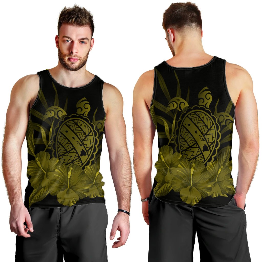 Hawaiian Map Turtle Hibiscus Polynesian Tank Top - Yellow - AH - Polynesian Pride