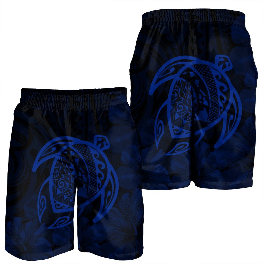 Hawaiian Map Turtle Kanaka Hibiscus Polynesian Men's Shorts - Blue - AH - Polynesian Pride