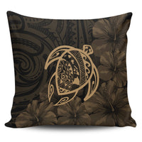 Hawaiian Map Turtle Kanaka Hibiscus Polynesian Pillow Covers - Gold - AH Pillow Covers Black - Polynesian Pride