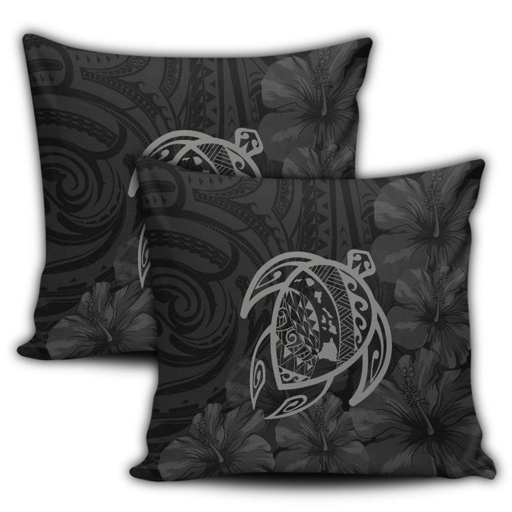 Hawaiian Map Turtle Kanaka Hibiscus Polynesian Pillow Covers - Gray - AH - Polynesian Pride