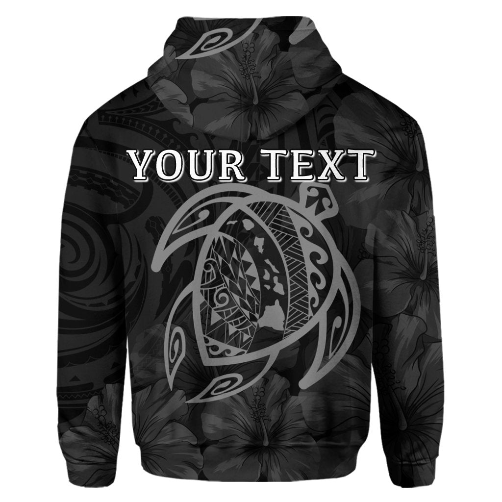 Custom Hawaiian Map Turtle Kanaka Hibiscus Polynesian Hoodie Gray - Polynesian Pride