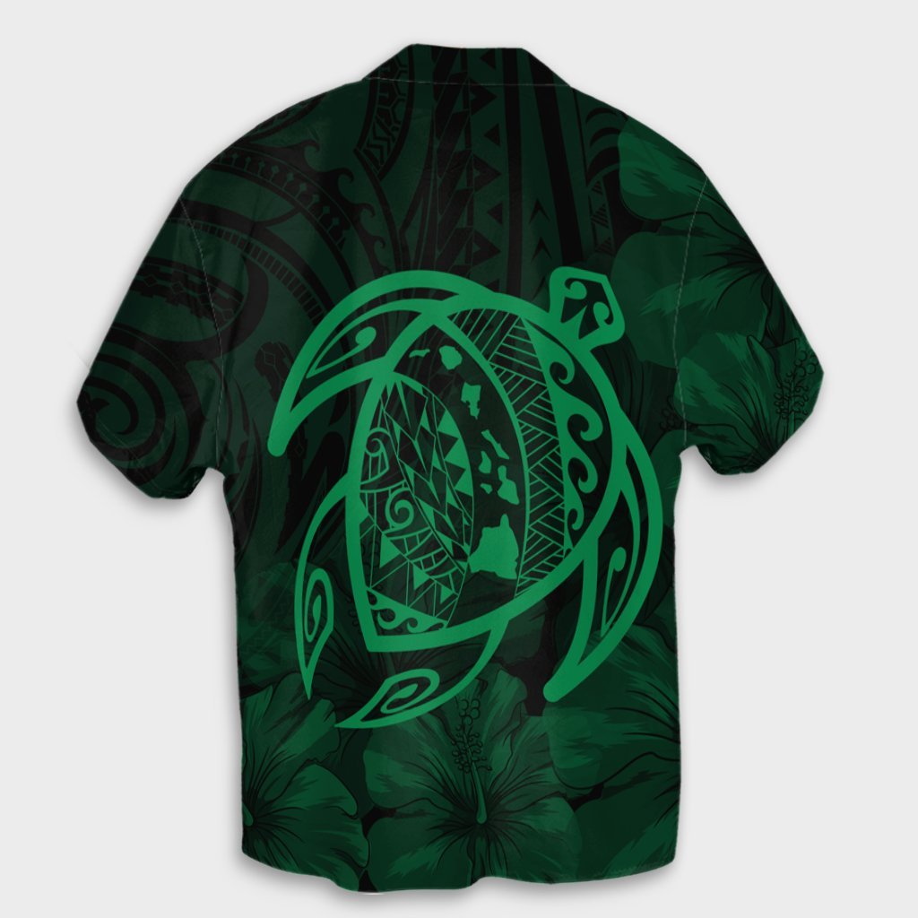Hawaiian Map Turtle Kanaka Hibiscus Polynesian Hawaiian Shirt - Green - AH - Polynesian Pride