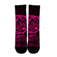 Hawaiian Map Turtle Kanaka Hibiscus Polynesian Crew Socks - Pink - AH - Polynesian Pride