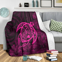 Hawaiian Map Turtle Kanaka Hibiscus Polynesian Premium Blankets - Pink - AH - Polynesian Pride