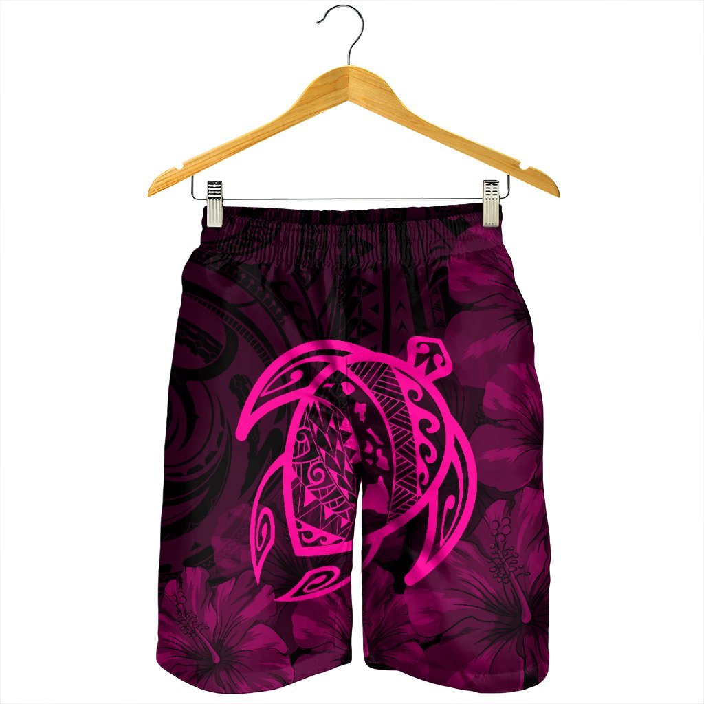 Hawaiian Map Turtle Kanaka Hibiscus Polynesian Men's Shorts - Pink - AH - Polynesian Pride