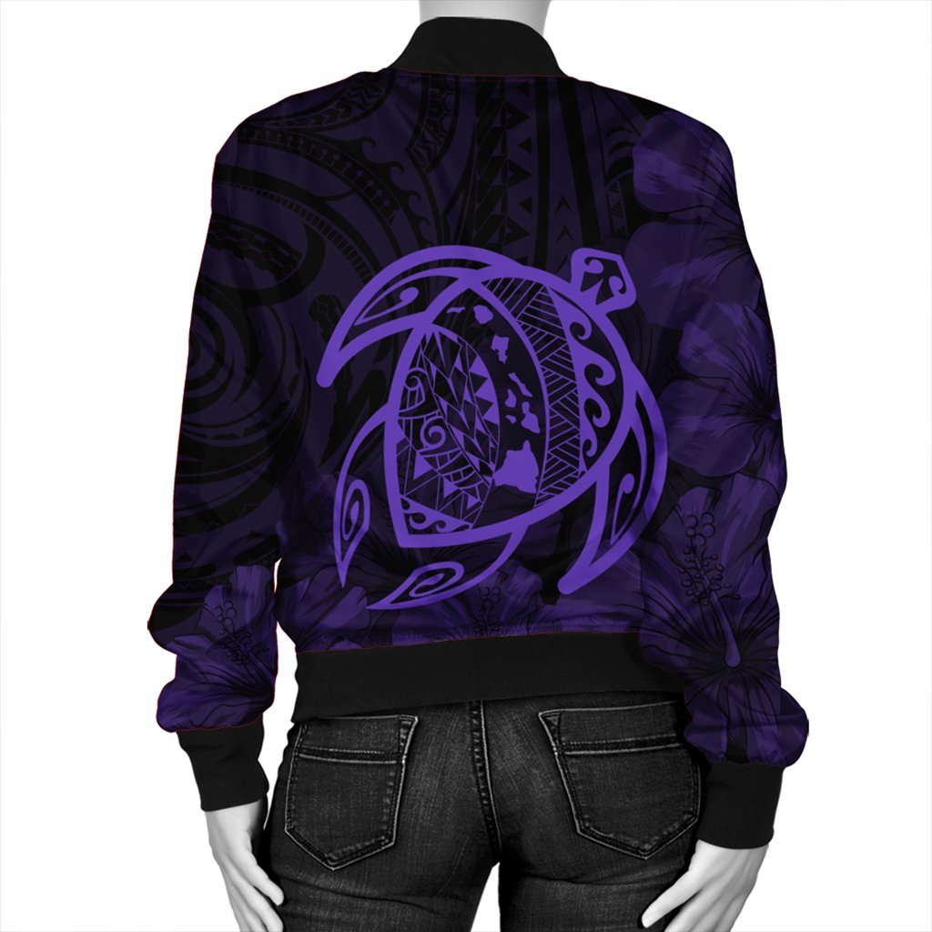 Hawaiian Map Turtle Kanaka Hibiscus Polynesian Bomber Jacket - Purple - AH - Polynesian Pride