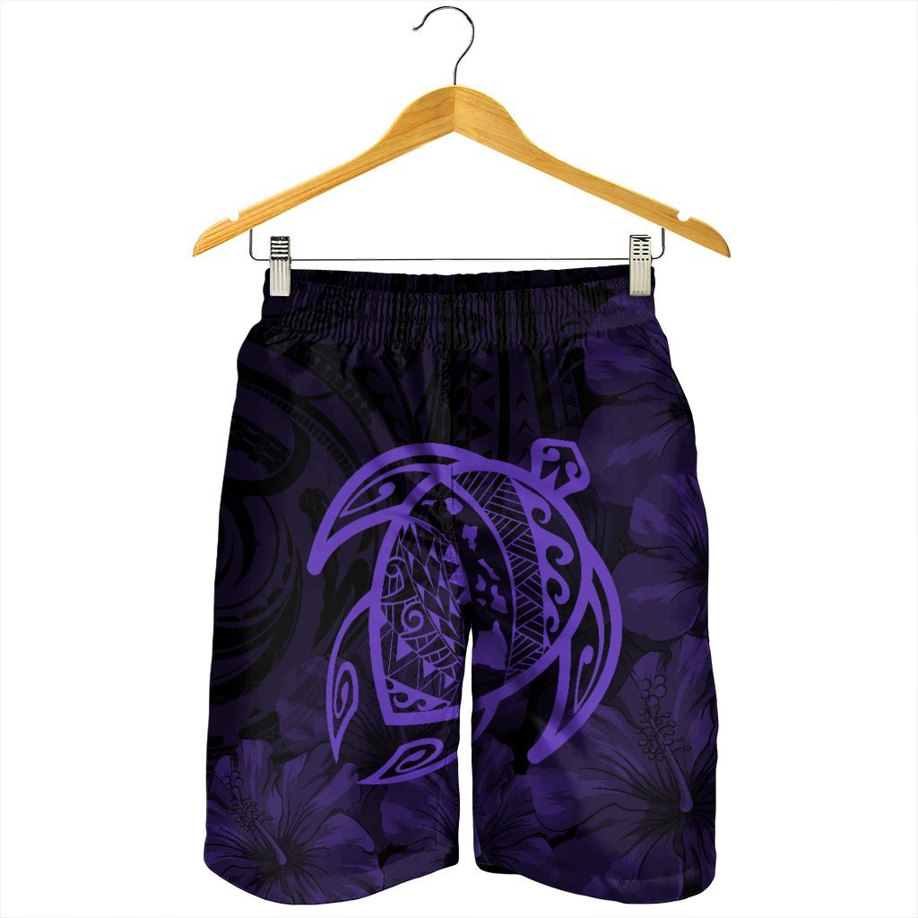 Hawaiian Map Turtle Kanaka Hibiscus Polynesian Men's Shorts - Purple - AH - Polynesian Pride