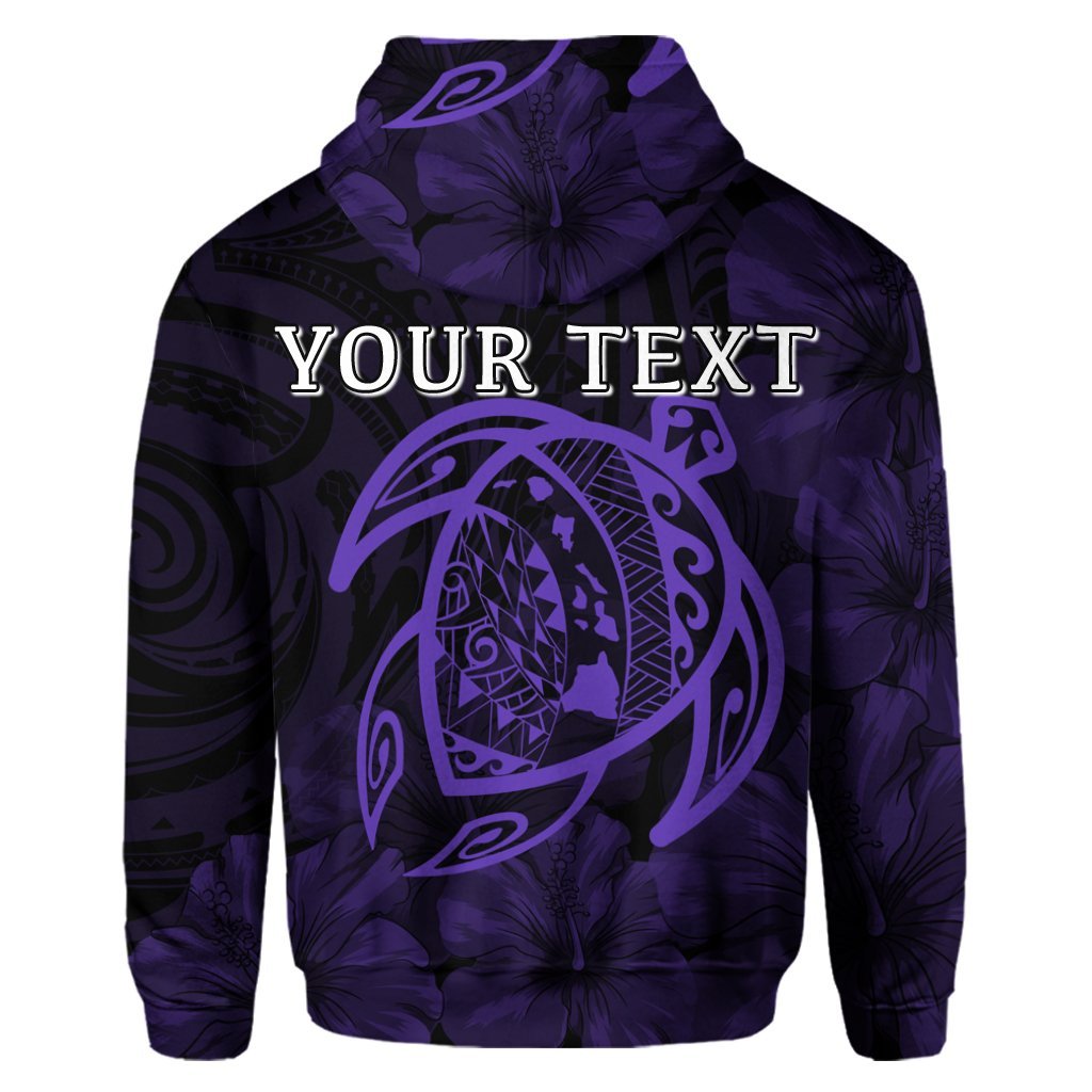 Custom Hawaiian Map Turtle Kanaka Hibiscus Polynesian Hoodie Purple - Polynesian Pride