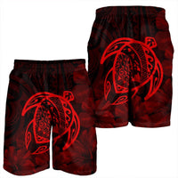 Hawaiian Map Turtle Kanaka Hibiscus Polynesian Men's Shorts - Red - AH - Polynesian Pride