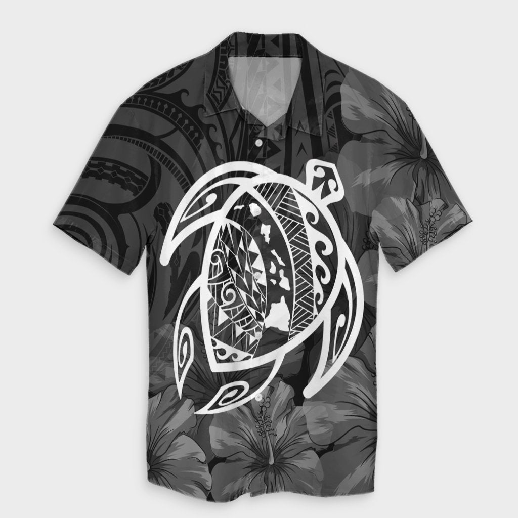 Hawaiian Map Turtle Kanaka Hibiscus Polynesian Hawaiian Shirt - White - AH Unisex Black - Polynesian Pride