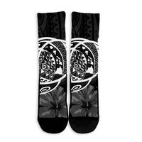 Hawaiian Map Turtle Kanaka Hibiscus Polynesian Crew Socks - White - AH - Polynesian Pride