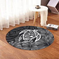 Hawaiian Map Turtle Kanaka Hibiscus Polynesian Round Carpet - White - AH - Polynesian Pride