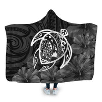 Hawaiian Map Turtle Kanaka Hibiscus Polynesian Hooded Blanket - White - AH Hooded Blanket White - Polynesian Pride