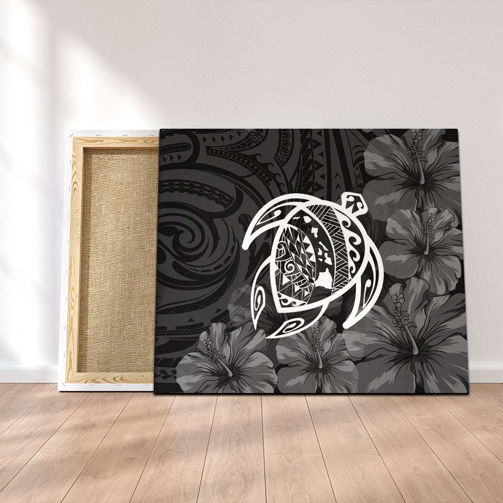 Hawaiian Map Turtle Kanaka Hibiscus Polynesian Canvas - White - AH Canvas Poly-cotton - Polynesian Pride