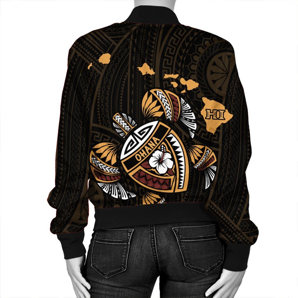 Hawaiian Map Turtle Ohana Hibicus Polynesian Bomber Jacket - AH - Polynesian Pride