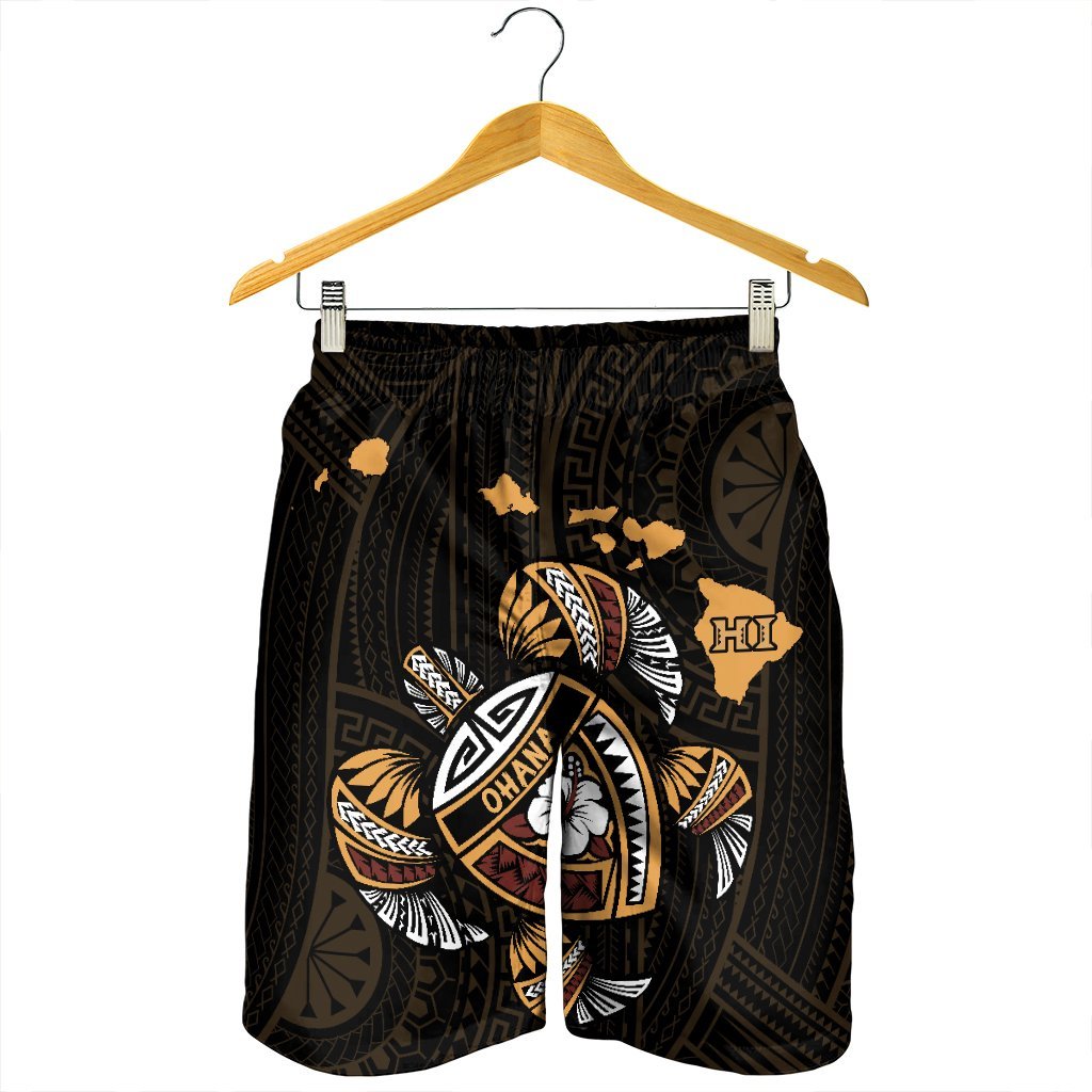 Hawaiian Map Turtle Ohana Hibicus Polynesian Men's Shorts - AH - Polynesian Pride
