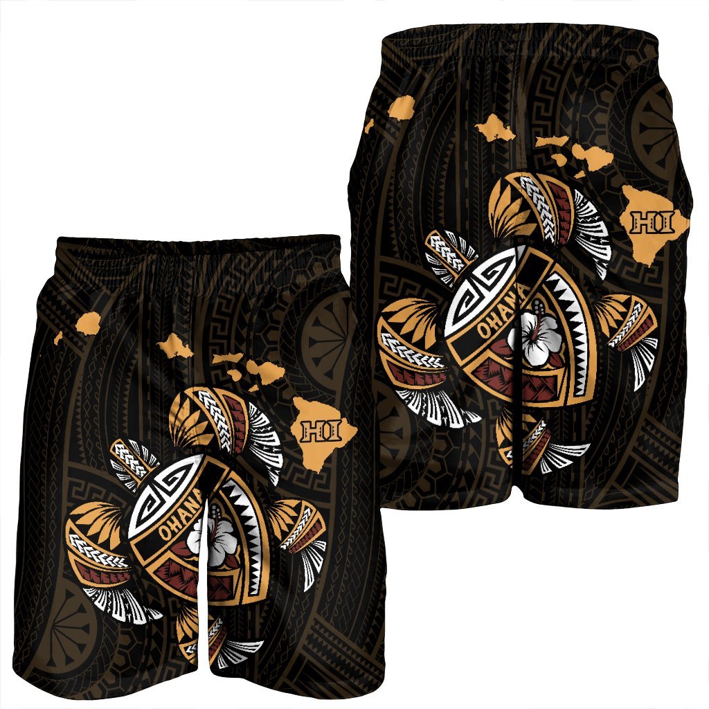 Hawaiian Map Turtle Ohana Hibicus Polynesian Men's Shorts - AH - Polynesian Pride