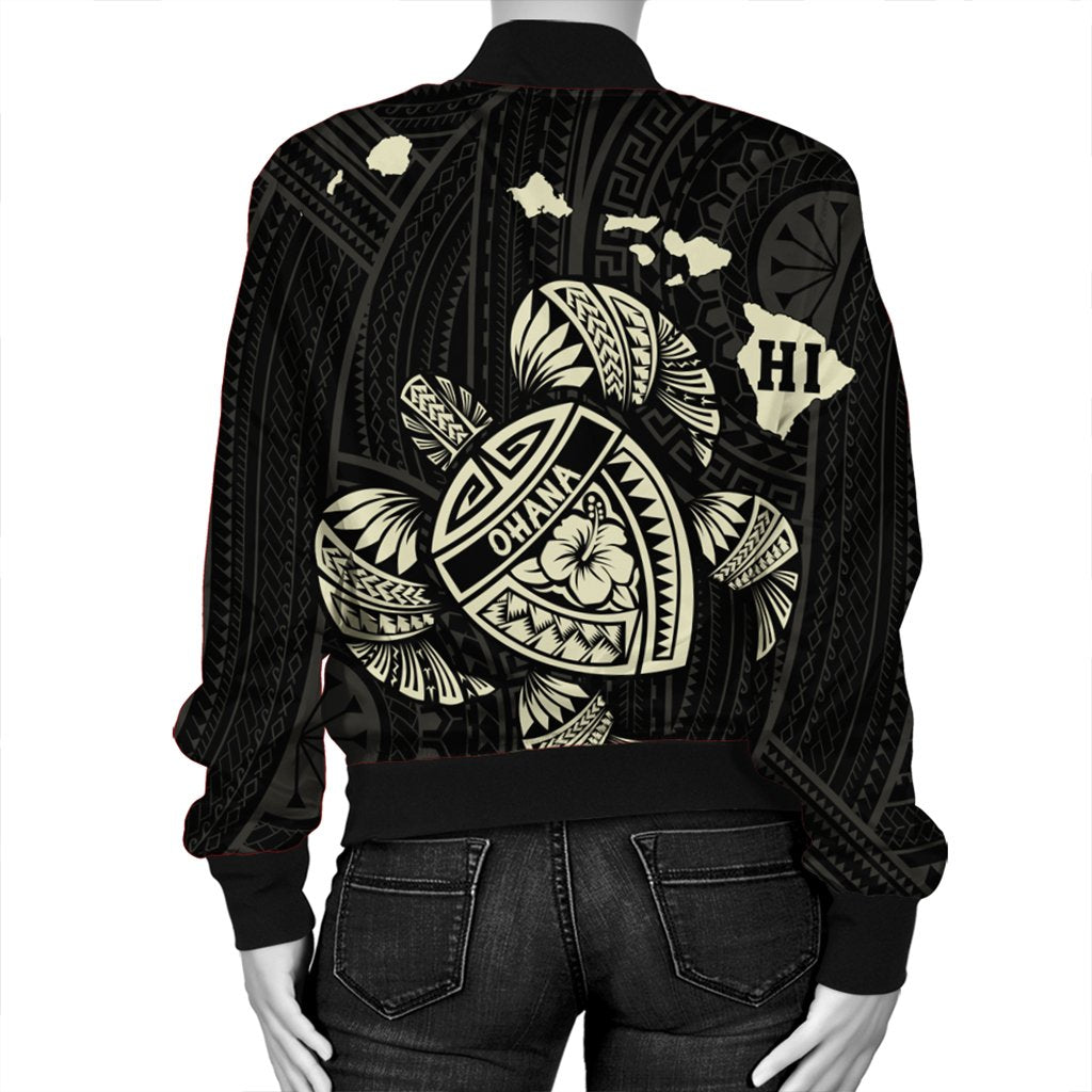 Hawaiian Map Turtle Ohana Hibicus Polynesian Bomber Jacket - Beige - AH - Polynesian Pride
