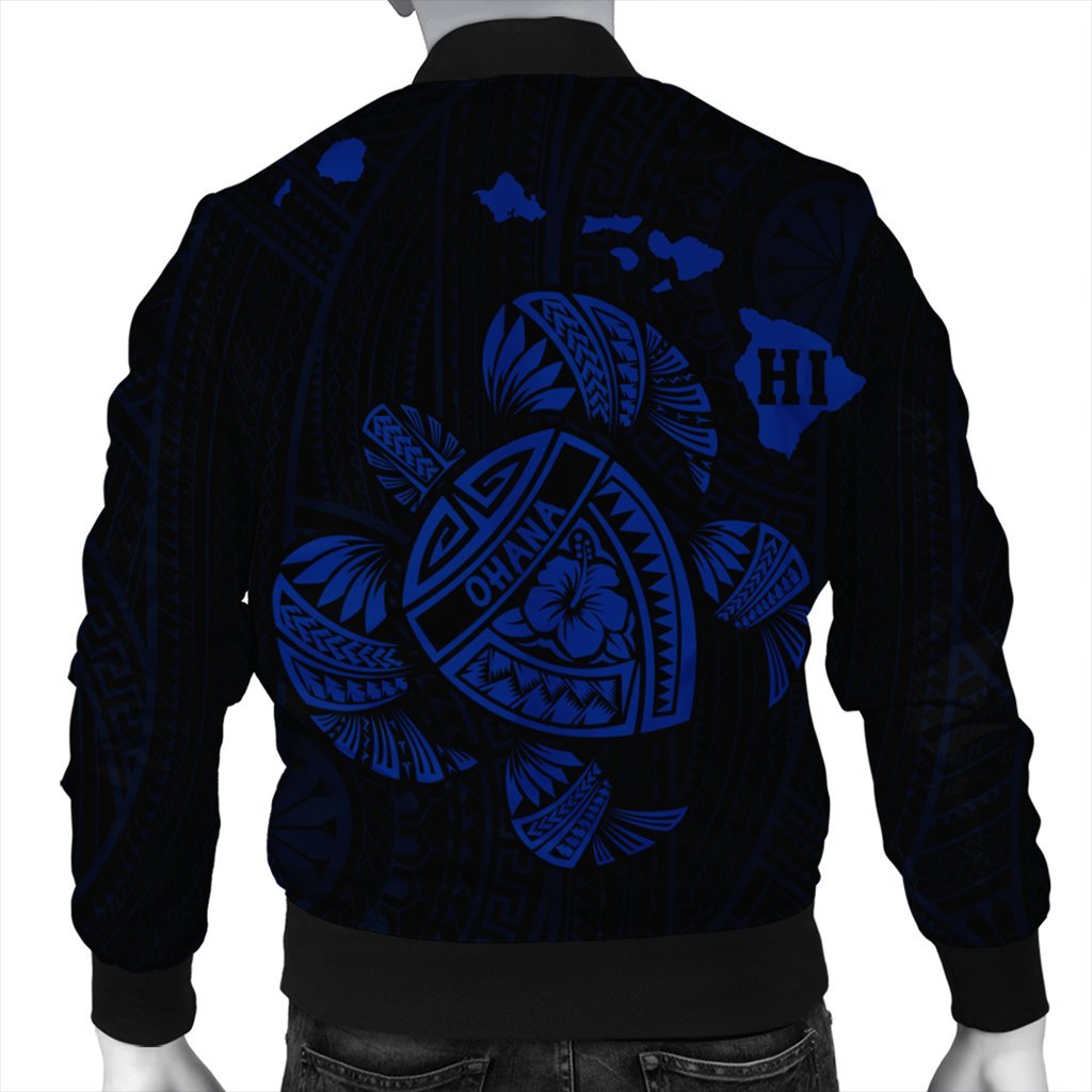 Hawaiian Map Turtle Ohana Hibicus Polynesian Bomber Jacket - Blue - AH - Polynesian Pride