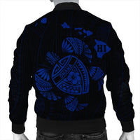 Hawaiian Map Turtle Ohana Hibicus Polynesian Bomber Jacket - Blue - AH - Polynesian Pride