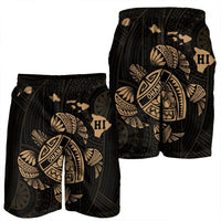Hawaiian Map Turtle Ohana Hibicus Polynesian Men's Shorts - Gold - AH - Polynesian Pride