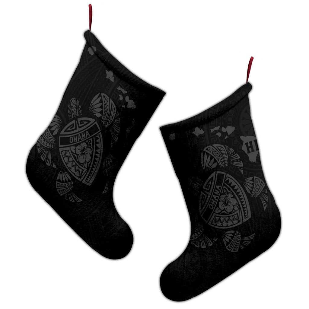 Hawaiian Map Turtle Ohana Hibicus Polynesian Christmas Stocking - Gray - AH - Polynesian Pride