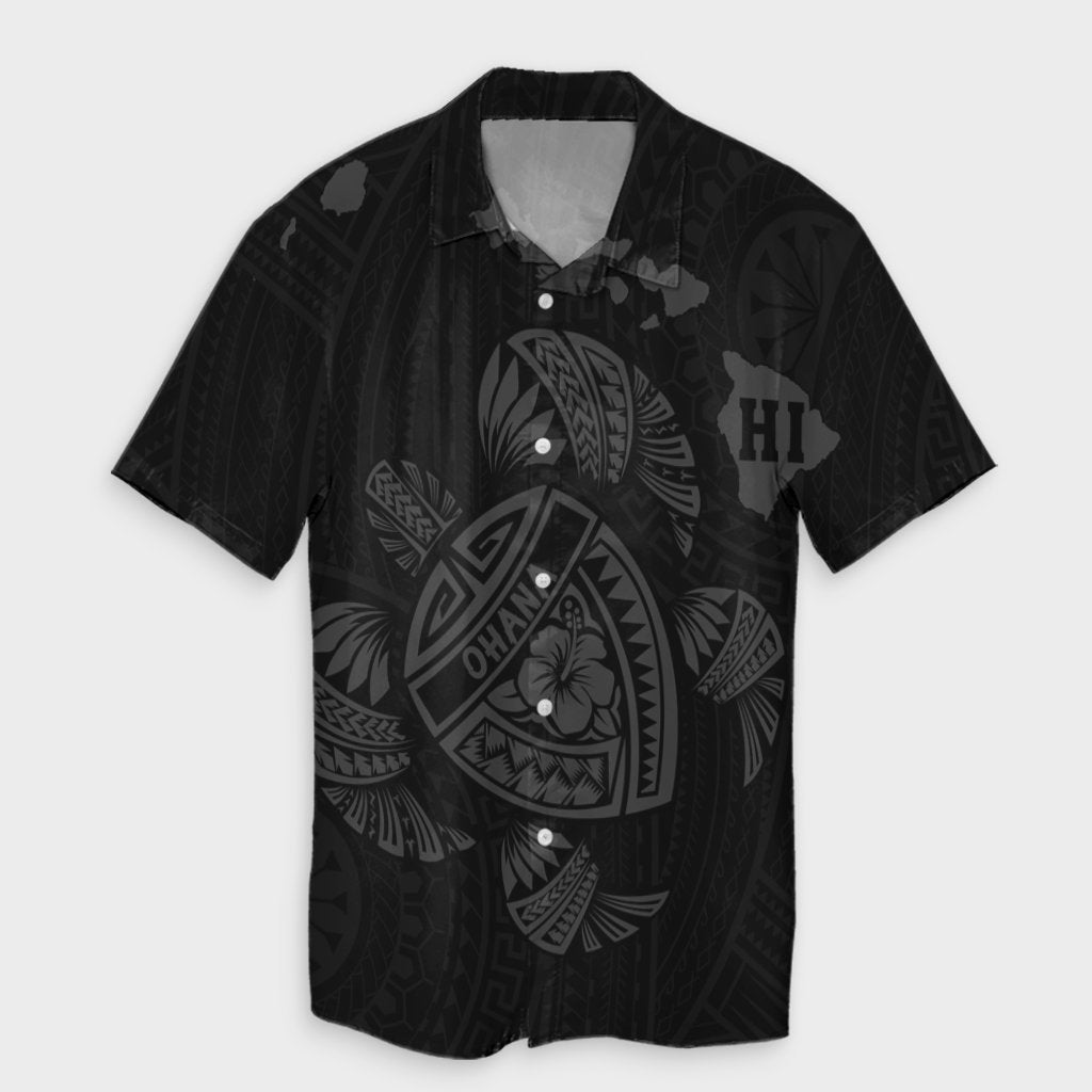 Hawaiian Map Turtle Ohana Hibicus Polynesian Hawaiian Shirt - Gray - AH Unisex Black - Polynesian Pride