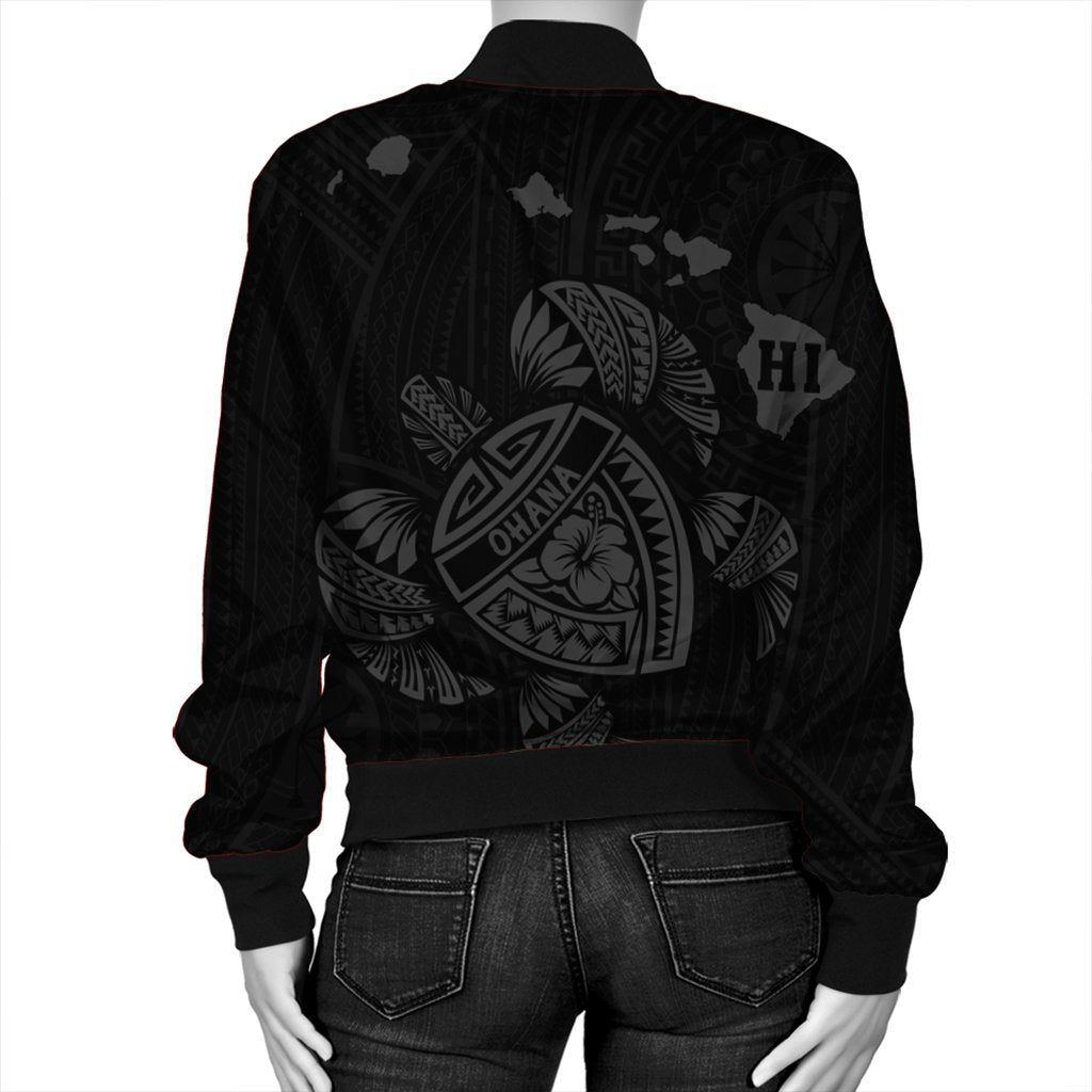 Hawaiian Map Turtle Ohana Hibicus Polynesian Bomber Jacket - Gray - AH - Polynesian Pride