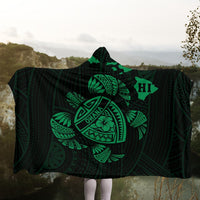 Hawaiian Map Turtle Ohana Hibicus Polynesian Hooded Blanket - Green - AH - Polynesian Pride