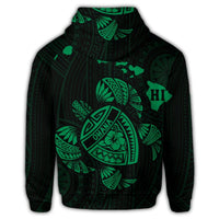 Hawaiian Map Turtle Ohana Hibicus Polynesian Zip Hoodie Green - Polynesian Pride
