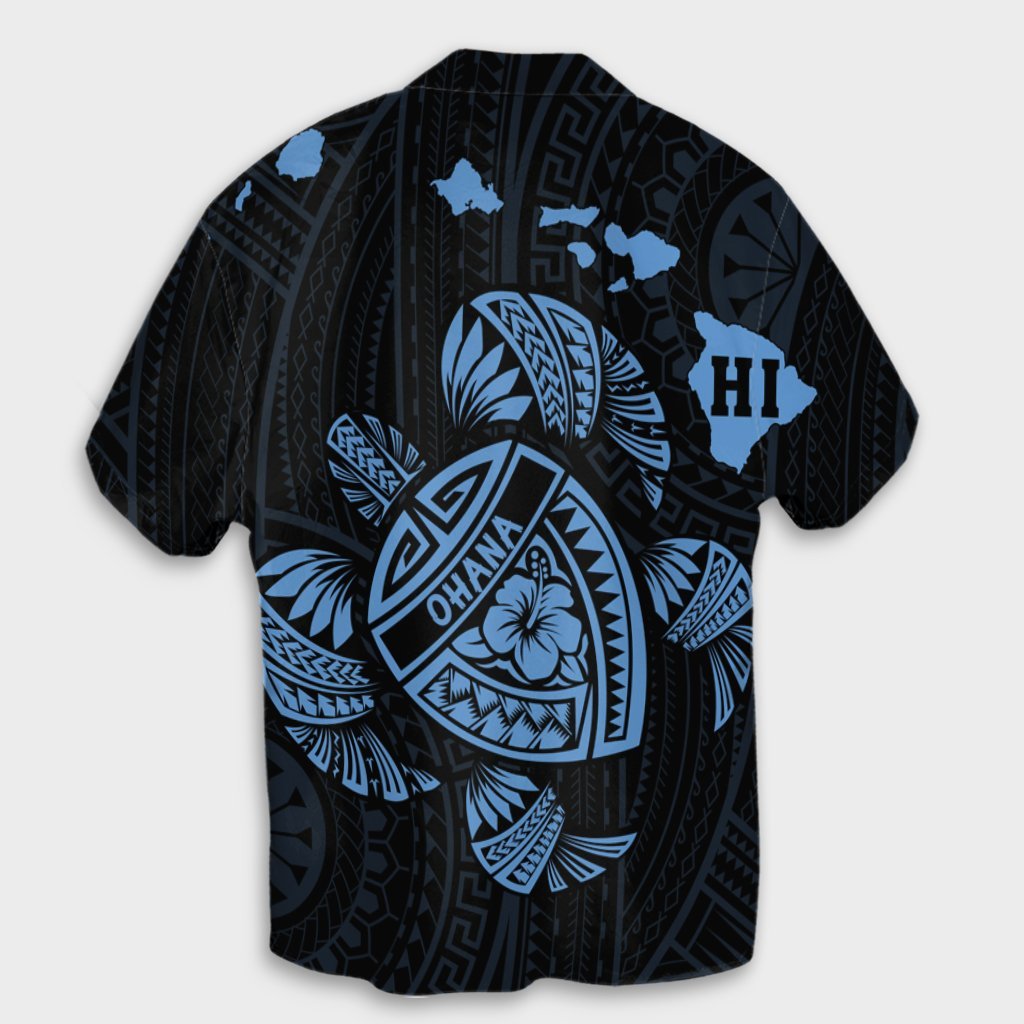 Hawaiian Map Turtle Ohana Hibicus Polynesian Hawaiian Shirt - Pastel Blue - AH - Polynesian Pride