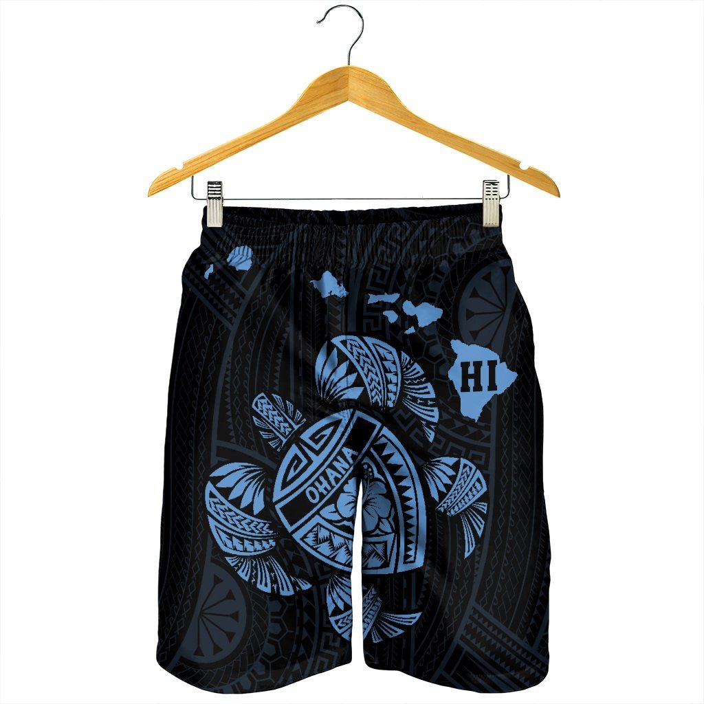 Hawaiian Map Turtle Ohana Hibicus Polynesian Men's Shorts - Pastel Blue - AH - Polynesian Pride