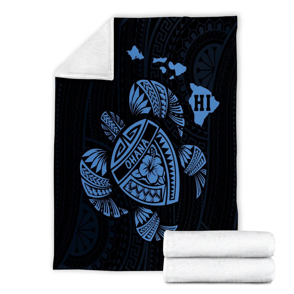 Hawaiian Map Turtle Ohana Hibicus Polynesian Premium Blankets - Pastel Blue - AH - Polynesian Pride