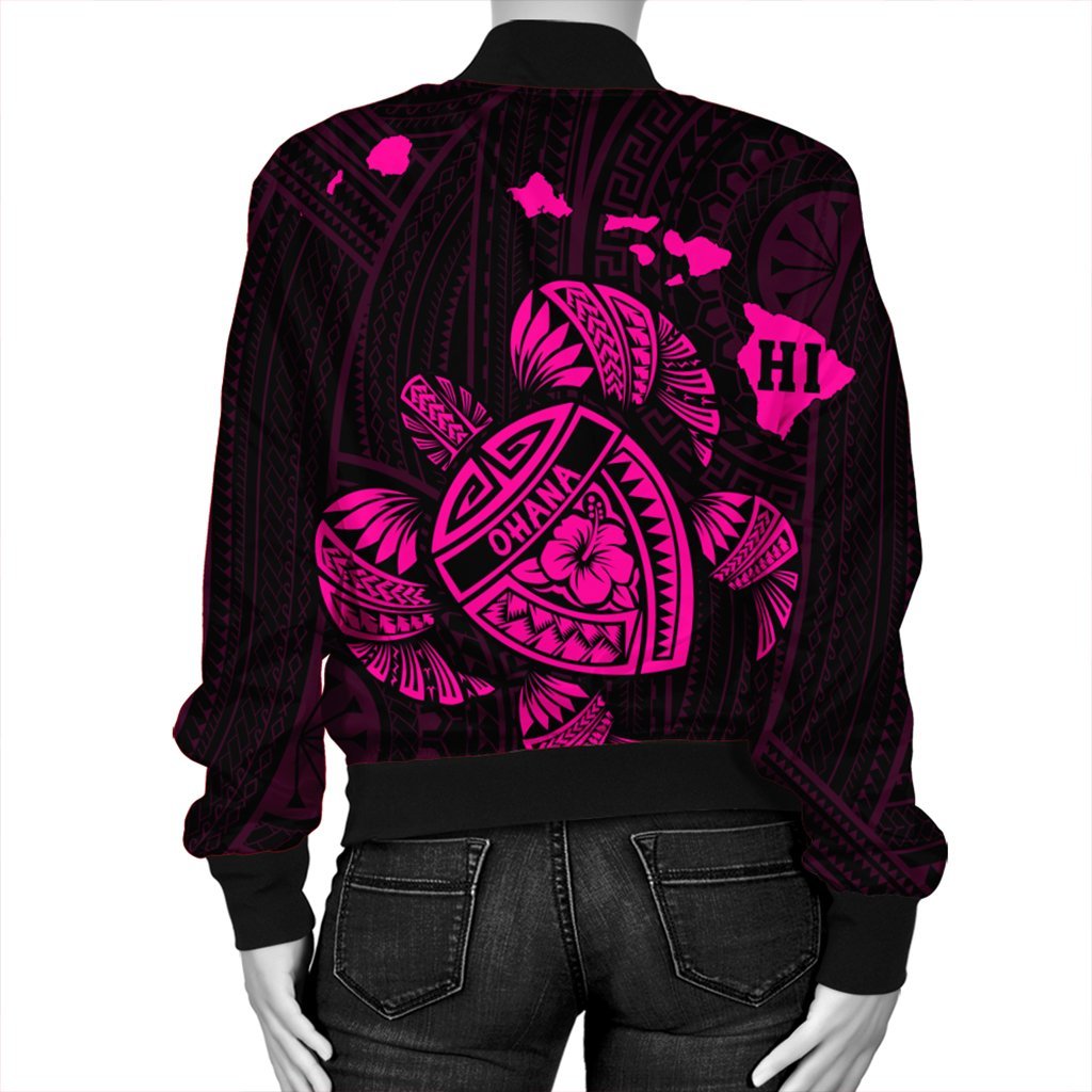 Hawaiian Map Turtle Ohana Hibicus Polynesian Bomber Jacket - Pink - AH - Polynesian Pride