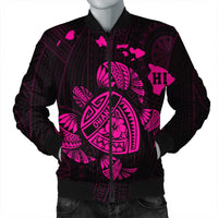 Hawaiian Map Turtle Ohana Hibicus Polynesian Bomber Jacket - Pink - AH Black Unisex - Polynesian Pride