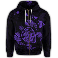 Hawaiian Map Turtle Ohana Hibicus Polynesian Zip Hoodie Purple - Polynesian Pride