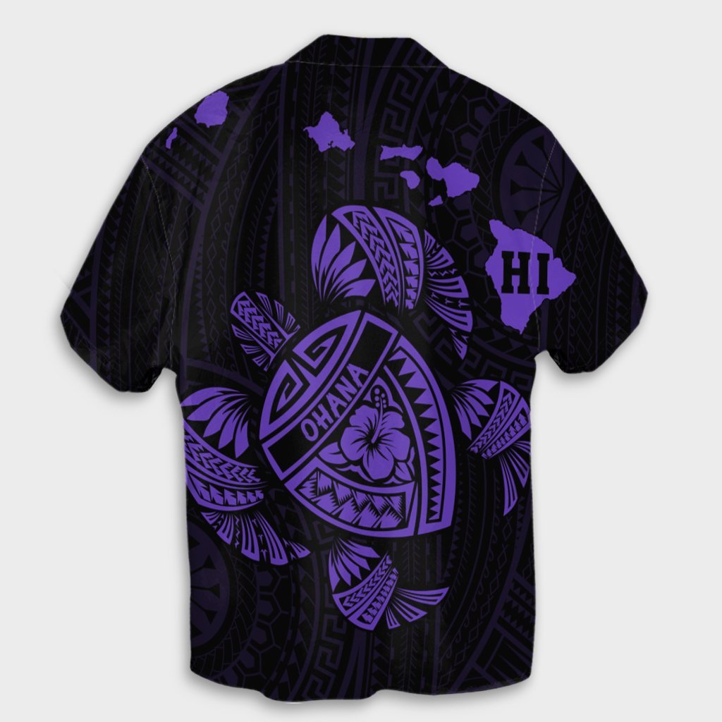 Hawaiian Map Turtle Ohana Hibicus Polynesian Hawaiian Shirt - Purple - AH - Polynesian Pride