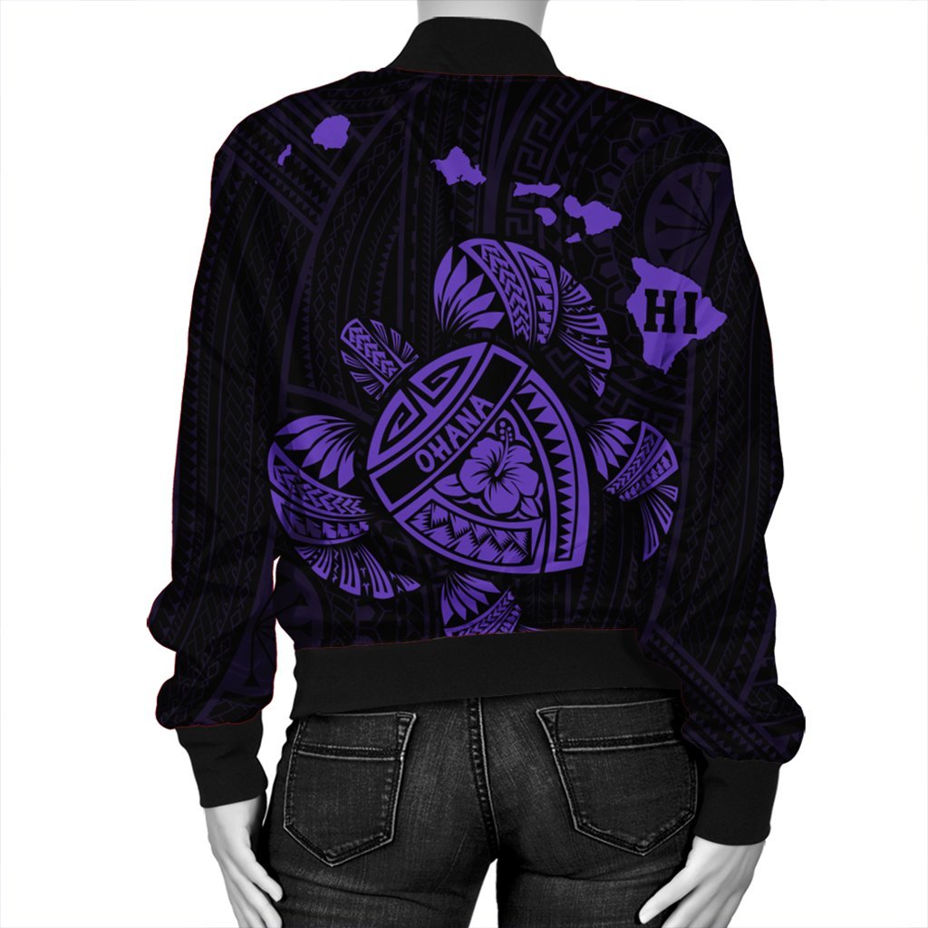 Hawaiian Map Turtle Ohana Hibicus Polynesian Bomber Jacket - Purple - AH - Polynesian Pride