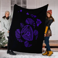 Hawaiian Map Turtle Ohana Hibicus Polynesian Premium Blankets - Purple - AH - Polynesian Pride