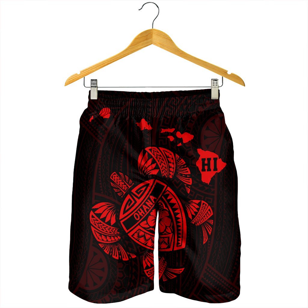 Hawaiian Map Turtle Ohana Hibicus Polynesian Men's Shorts - Red - AH - Polynesian Pride