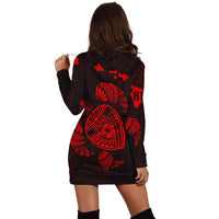 Hawaiian Map Turtle Ohana Hibicus Polynesian Hoodie Dress - Red - AH - Polynesian Pride