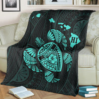 Hawaiian Map Turtle Ohana Hibicus Polynesian Premium Blankets - Turquoise - AH - Polynesian Pride