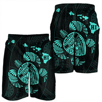 Hawaiian Map Turtle Ohana Hibicus Polynesian Men's Shorts - Turquoise - AH - Polynesian Pride