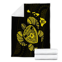Hawaiian Map Turtle Ohana Hibicus Polynesian Premium Blankets - Yellow - AH - Polynesian Pride