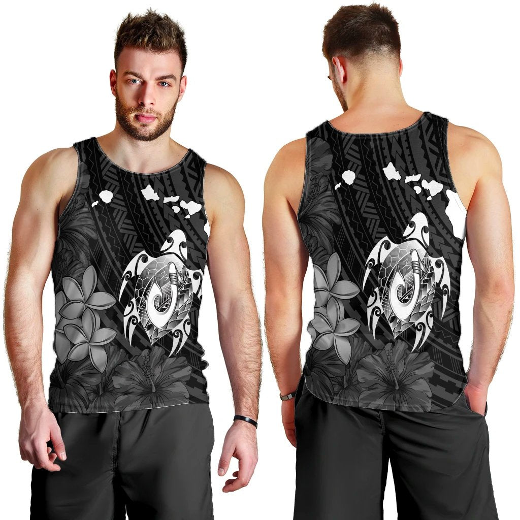 Hawaiian Map Turtle Plumeria Hibiscus Fish Hook Polynesian Tank Top - AH - Polynesian Pride