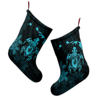 Hawaiian Map Turtle Plumeria Hibiscus Fish Hook Polynesian Christmas Stocking Blue - AH - Polynesian Pride