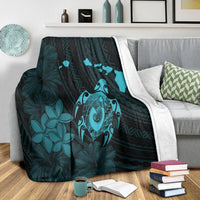 Hawaiian Map Turtle Plumeria Hibiscus Fish Hook Polynesian Premium Blankets Blue - AH - Polynesian Pride