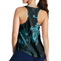 Hawaiian Map Turtle Plumeria Hibiscus Fish Hook Polynesian Racerback Tank Blue - AH - Polynesian Pride