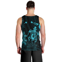 Hawaiian Map Turtle Plumeria Hibiscus Fish Hook Polynesian Tank Top Blue - AH - Polynesian Pride