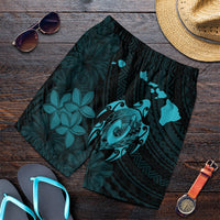 Hawaiian Map Turtle Plumeria Hibiscus Fish Hook Polynesian Men's Shorts Blue - AH Art - Polynesian Pride